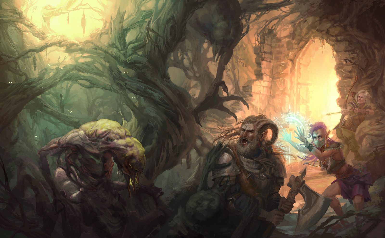 Adventurers in the deep forests of the Blood Vale