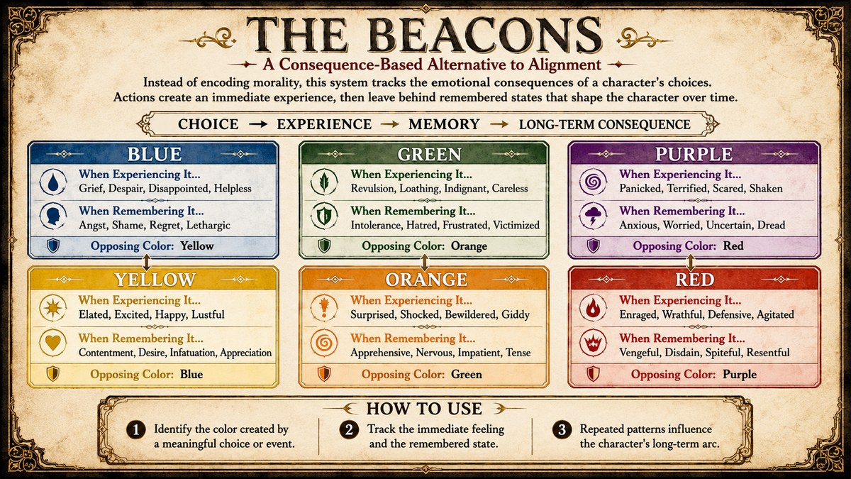 The six Beacon colors and their opposed emotional spectrum